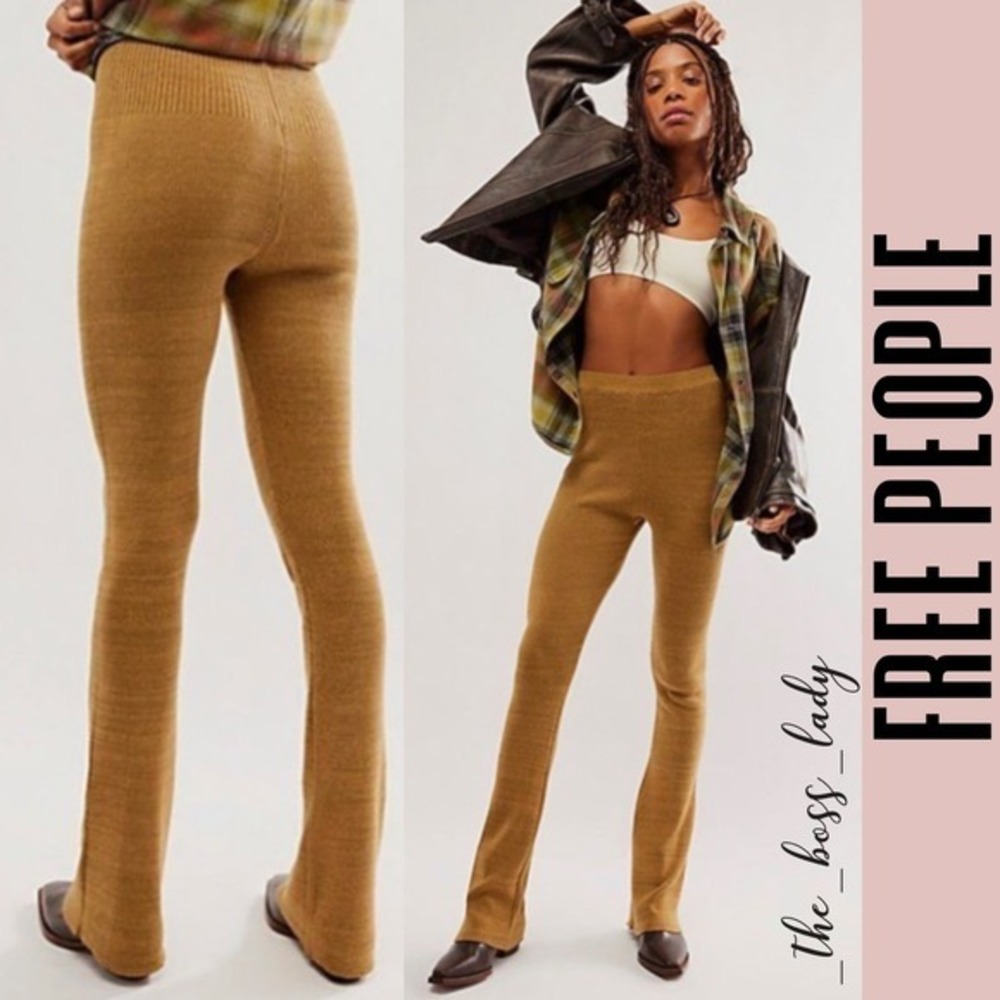 Free People pants knit slim flare high waisted marbled